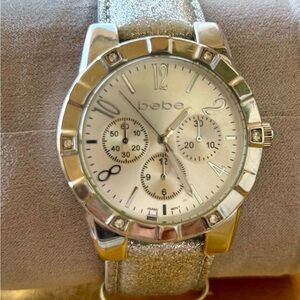 bebe Silver Stainless Steel Watch with Glitter Strap & working battery